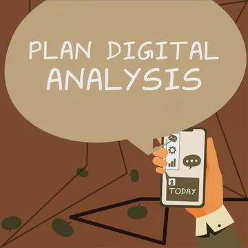 Conceptual caption Plan Digital Analysis. Word for Analysis of qualitative and Stock Illustration