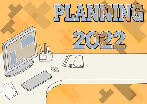 Conceptual caption Planning 2022. Word Written on process of making plans for イラスト素材