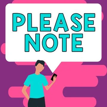Conceptual caption Please Note. Concept meaning formal way to direct people's Stock Illustration
