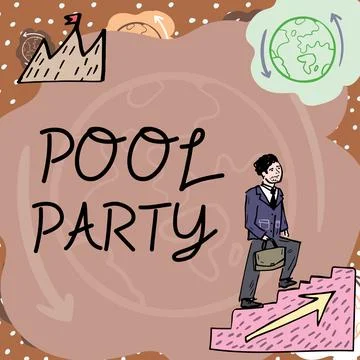 Conceptual caption Pool Party. Business concept celebration that includes Stock Illustration