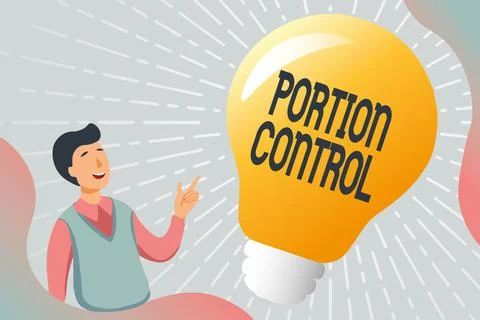 Conceptual caption Portion Control. Internet Concept knowing the correct Stock Illustration