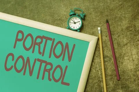 Conceptual caption Portion Control. Word for knowing the correct measures or Stock Photos