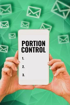 Conceptual caption Portion Control. Word Written on knowing the correct measures Stock Photos
