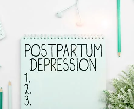 Conceptual caption Postpartum Depression. Internet Concept a mood disorder Stock Photos