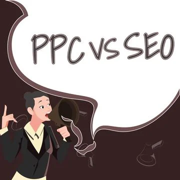 Conceptual caption Ppc Vs Seo. Word Written on Pay per click against Search Stock Illustration