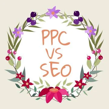 Conceptual caption Ppc Vs Seo. Concept meaning Pay per click against Search Stock Illustration