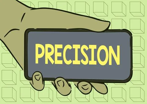 Conceptual caption Precision. Internet Concept the degree of refinement to which Stock Illustration