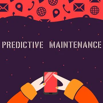 Conceptual caption Predictive Maintenance. Word for Predict when Equipment Stock Illustration