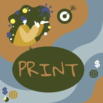 Conceptual caption Print. Concept meaning involving transfer of text or desig イラスト素材