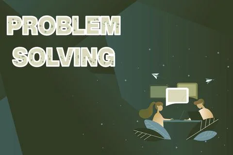 Conceptual caption Problem Solving. Business showcase process of finding Stock Illustration