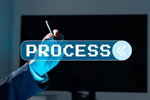 Conceptual caption Process. Business approach series of progressive interdepe Stock Photos