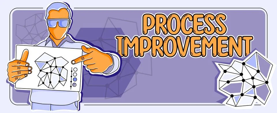 Conceptual caption Process Improvement. Word Written on task of identifying upon 스톡 일러스트