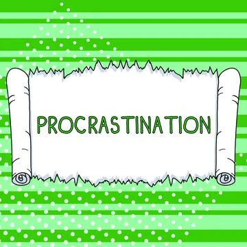 Conceptual caption Procrastination. Business idea Delay or Postpone something Illustrazione stock