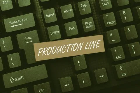 Conceptual caption Production Line. Concept meaning set of sequential operations Stock Photos
