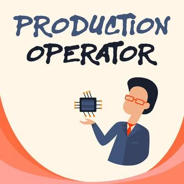 Conceptual caption Production Operator. Business approach control equipment used Illustrazione stock