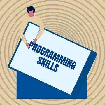 Conceptual caption Programming Skills. Business approach expertise required to Stock Illustration