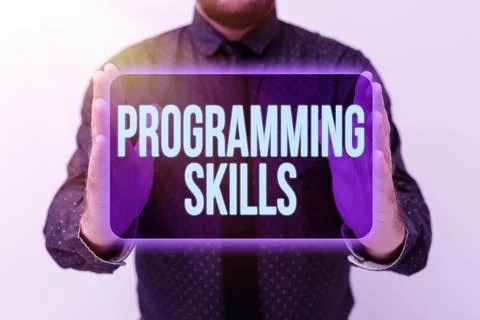 Conceptual caption Programming Skills. Internet Concept skills vital to write a Stock Photos