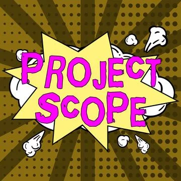 Conceptual caption Project Scope. Word Written on evaluation of work efforts a Stockillustratie