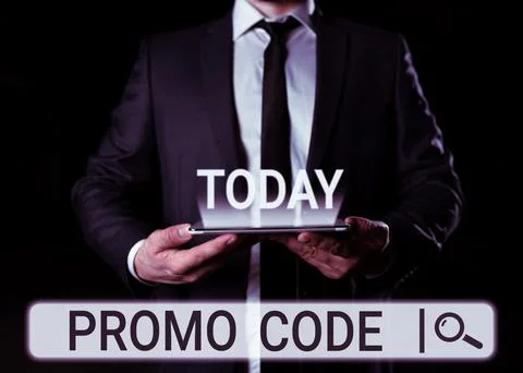 Conceptual caption Promo Code. Internet Concept digital numbers that give you Foto stock