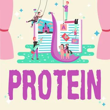 Conceptual caption Protein. Internet Concept the low in fat or carbohydrate 库存插图