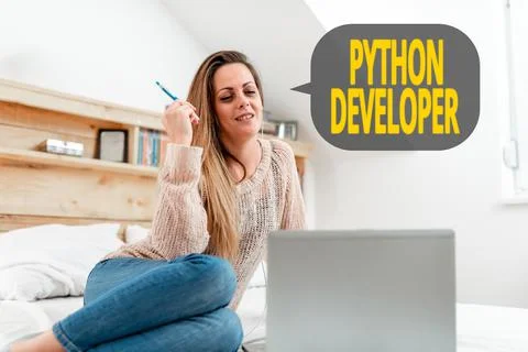 Conceptual caption Python Developer. Business concept responsible for writing Stock Photos