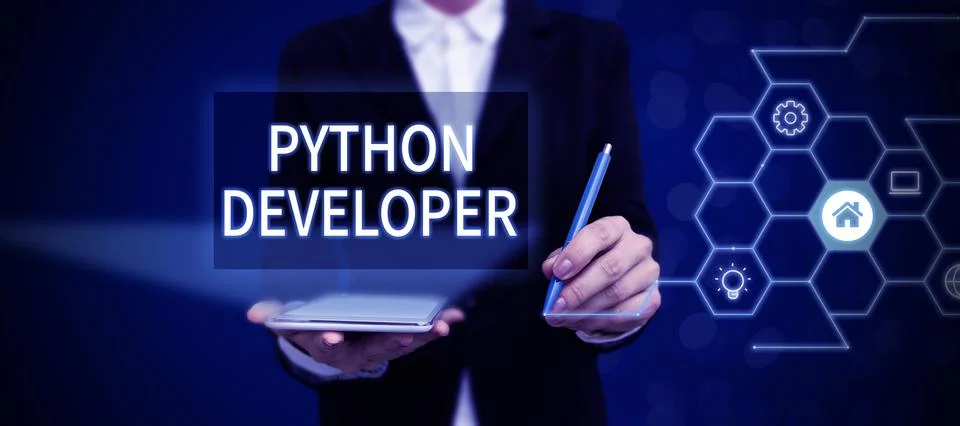 Conceptual caption Python Developer. Word Written on employees are rewarded for Stock Photos