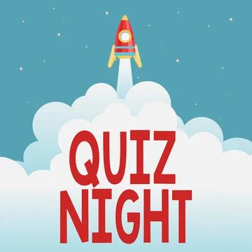 Conceptual caption Quiz Night. Internet Concept evening test knowledge Illustrazione stock