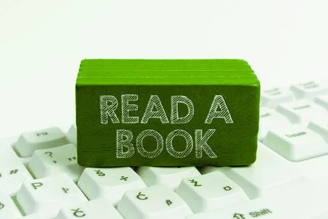 Conceptual caption Read A Book. Word for Enjoy literature traditional activity Stock Photos