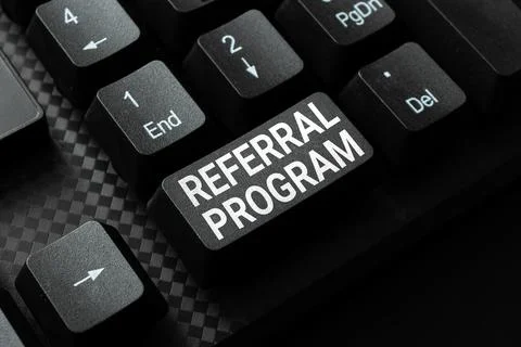 Conceptual caption Referral Program. Business idea internal recruitment method 스톡 사진