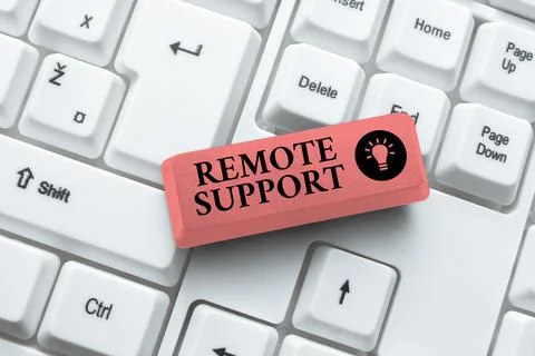 Conceptual caption Remote Support. Business idea help endusers to solve computer Stock Photos