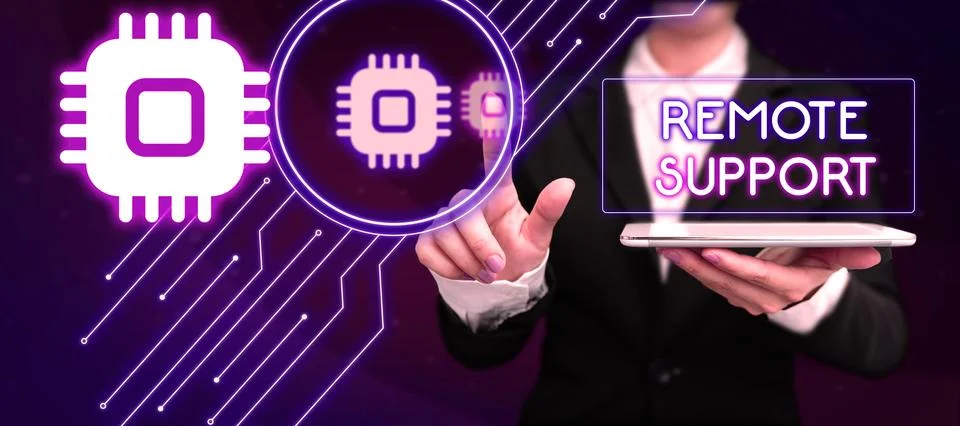 Conceptual caption Remote Support. Word for help end-users to solve computer Stock Photos