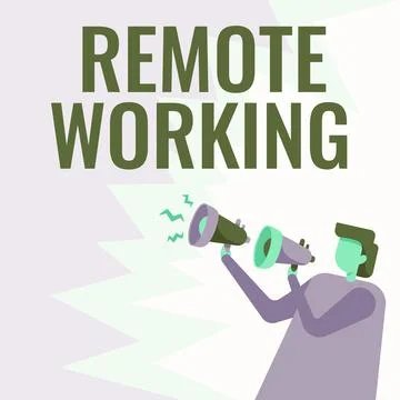 Conceptual caption Remote Working. Internet Concept style that allows Stock Illustration