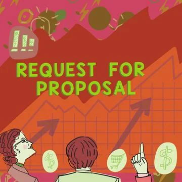 Conceptual caption Request For Proposal. Business overview document contains Stock Illustration