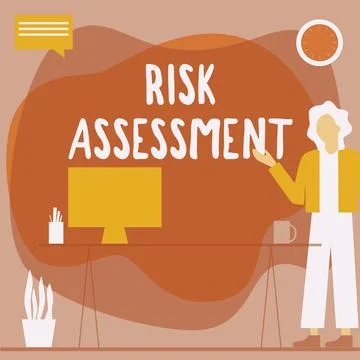 Conceptual caption Risk Assessment. Word for estimation of the levels of risks Stock Illustration