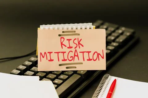 Conceptual caption Risk Mitigation. Business idea strategy to prepare for and Stock Photos