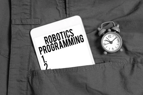 Conceptual caption Robotics Programming. Concept meaning software that used to Foto stock