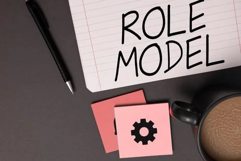 Conceptual caption Role Model. Word Written on a person looked to by others as Stock Photos