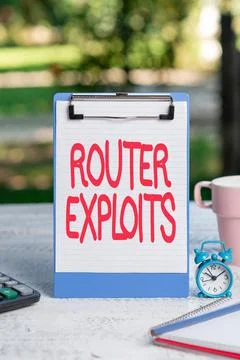 Conceptual caption Router Exploits. Word for takes advantage of a security flaw Stock Photos