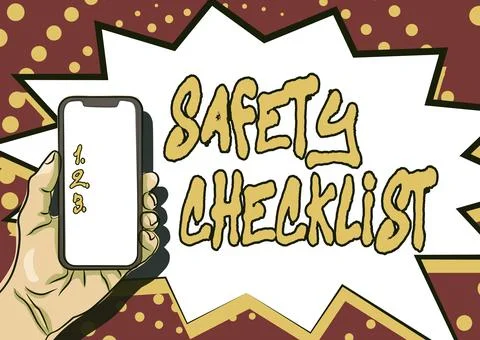 Conceptual caption Safety Checklist. Concept meaning list of items you need to Stock Illustration