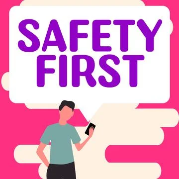 Conceptual caption Safety First. Internet Concept Avoid any unnecessary risk Stock Illustration