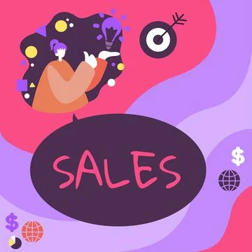 Conceptual caption Sales. Concept meaning exchange of commodity for money Action Stock Illustration