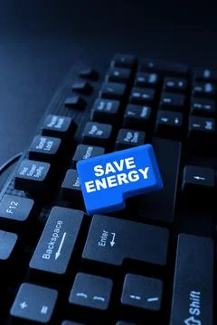 Conceptual caption Save Energy. Concept meaning decreasing the amount of power Stockfoto's