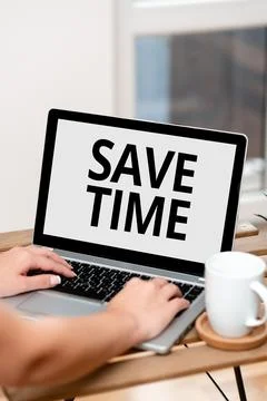 Conceptual caption Save Time. Word for to do something more efficiently such 스톡 사진