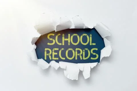 Conceptual caption School Records. Concept meaning Information that is kept 스톡 사진