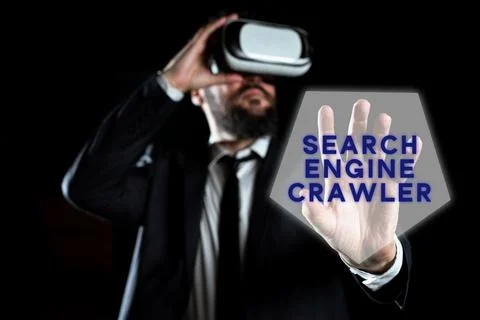 Conceptual caption Search Engine Crawler. Business overview program or automated 写真素材