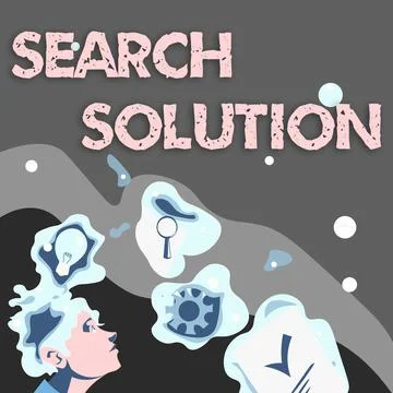 Conceptual caption Search Solution. Business showcase finding the appropriate Illustrazione stock
