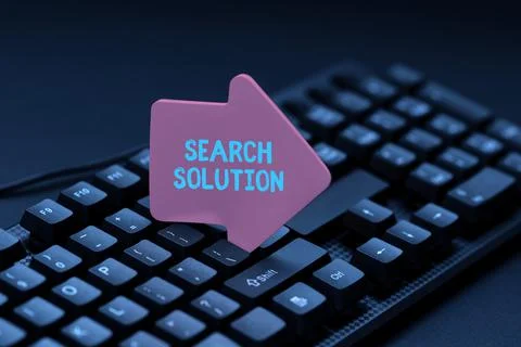 Conceptual caption Search Solution. Internet Concept an action or process of Stock Photos