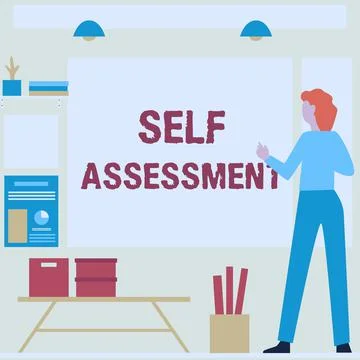 Conceptual caption Self Assessment. Concept meaning evaluation of oneself or one Stock Illustration