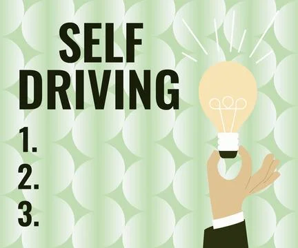 Conceptual caption Self Driving. Business approach Autonomous vehicle Ability to Stock Illustration