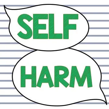 Conceptual caption Self Harm. Business idea state of health and well-being and Illustrazione stock